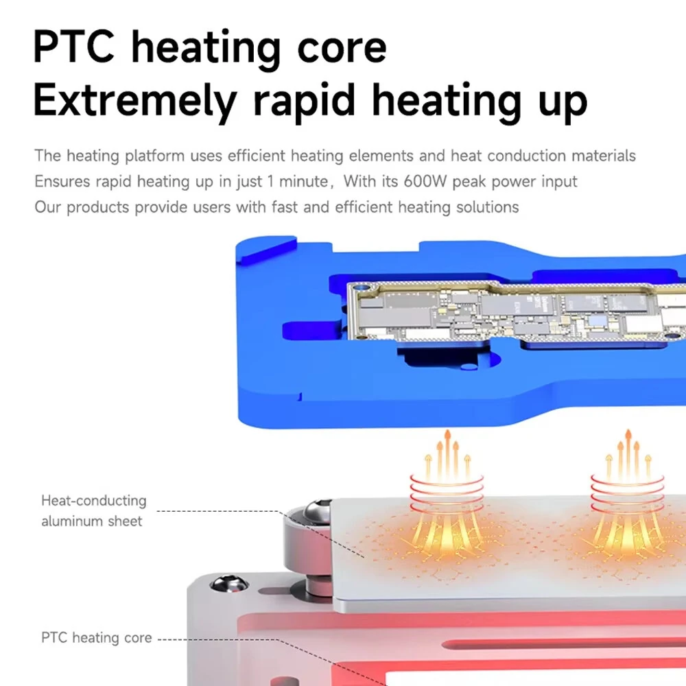 HEAT AIR Preheating Platform 600W PTC Heating Core Temperature Control Mobile Phone Motherboard Repair Layering Glue Removal Tin Planting Soldering Reflow Station HD Display Adjustable Timer — view 7