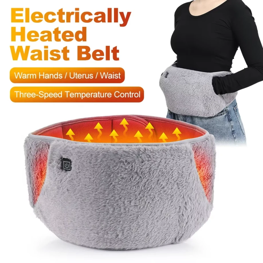 Heated USB Waist Belt 3 Adjustable Temperatures Warm Waist Belt Electric Heating Waist Belt Can Warm Hands Waist And Stomach Plush Belt To Keep Warm In Winter — Heated