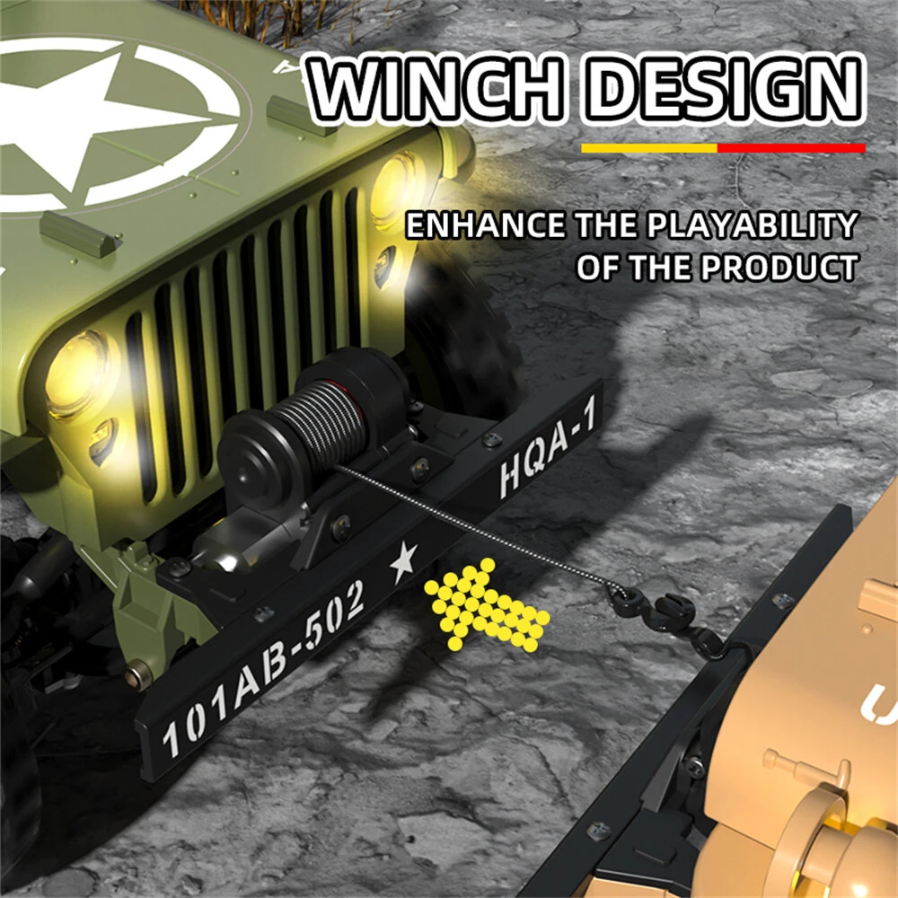 HG TRASPED HG4-58 RTR 1/14 2.4G 4WD RC Car Willys Military Truck for Jeep Off-Road Climbing LED Light Sound Winch Two Speed Metal Frame Rock Crawler Full Proportional Vehicles Models Toys — view 9