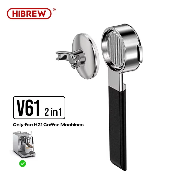 HiBREW V61 58MM Portafilter 2-In-1 Bottomless & Dual Spout Coffee Handle 304 Stainless Steel with Filter Basket for H21 Espresso Machine — view 3