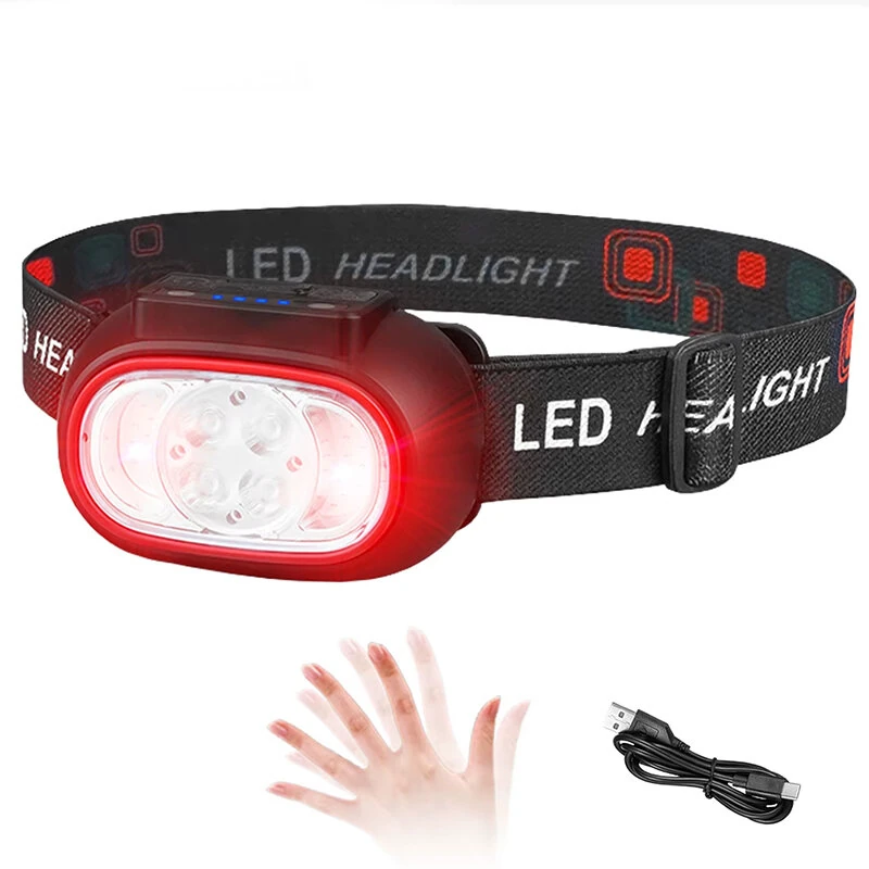 High Light LED Headlamp with 5 Lighting Modes Gesture Control IPX6 Waterproof Type-C Rechargeable Adjustable Angle for Outdoor Camping Fishing Night Riding — view 2