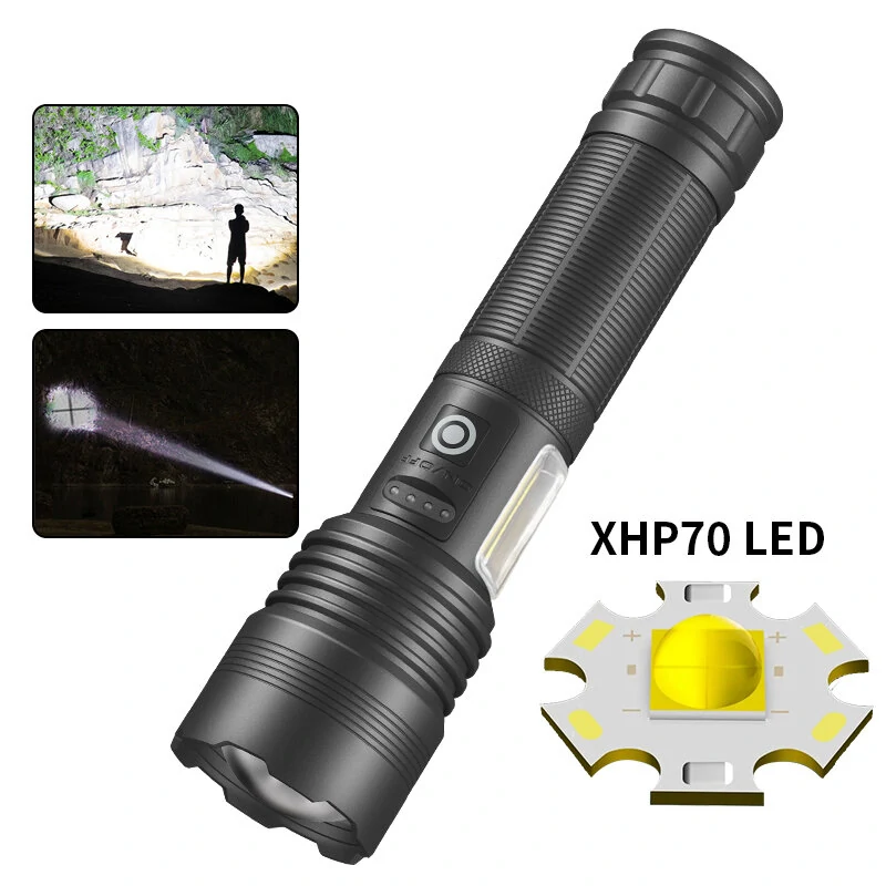 High Power XHP70 Rechargeable LED Flashlight Side Light COB Red And White Light Waterproof Torch Telescopic Zoom USB Hand Lantern For Camping Outdoor Emergency Use — view 4