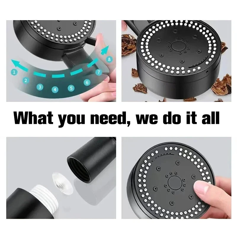 High Pressure  8 Modes Boosted Shower Head Portable Rainfall Hoses Bathroom Bracket Bathroom Sets — view 9