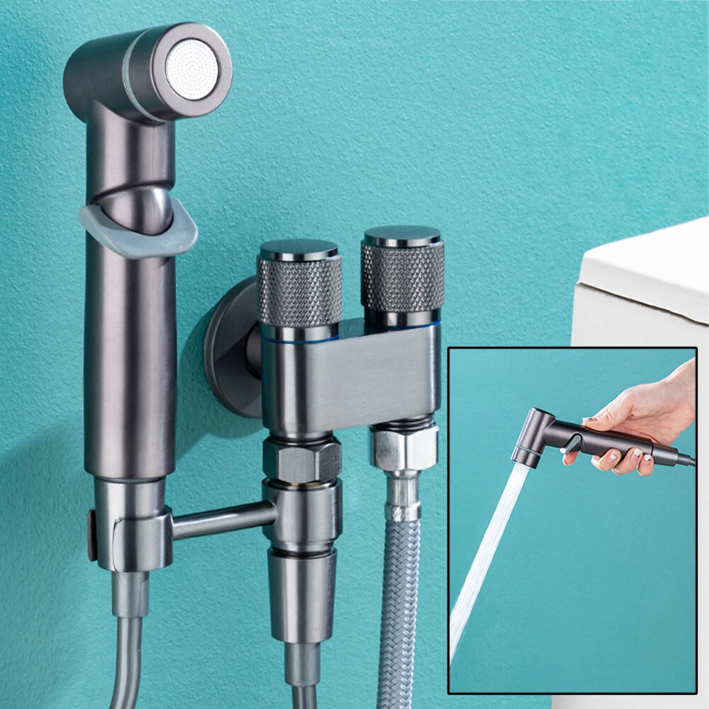 High Pressure Dual Control Valve Hygienic Shower Toilet Bidet Spray Gun Set Dual Outlet Mini Angle Valve Handheld Bidet Sprayer Toilet Cleaning for Bathroom Accessories — view 2