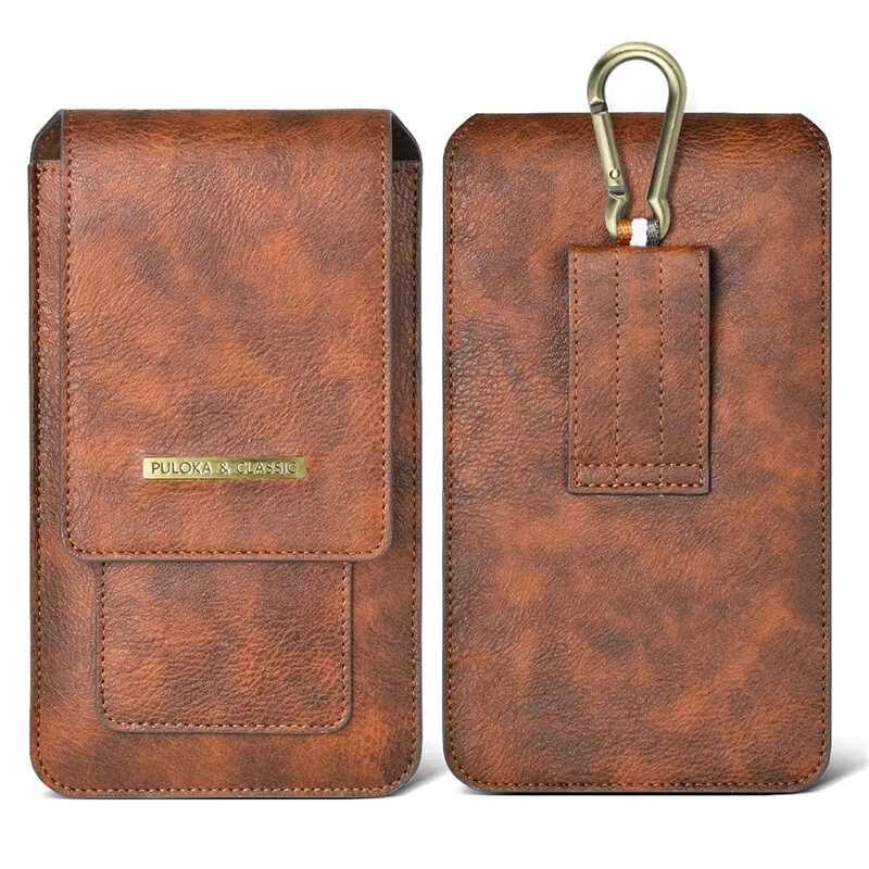 High-quality PU Leather Belt Waist Bag for 7.4inch Phone Multi-layer Card Slot Men's Phone Bag with Loop for Outdoor Hiking Work