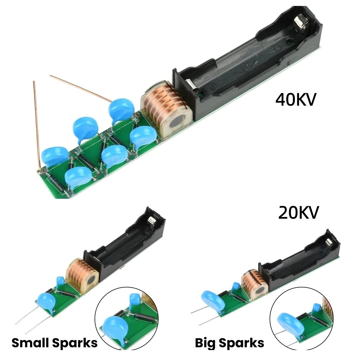 High Voltage Module 20KV 40KV Adjustable Output Compact Design Lithium Battery Powered Boost Coil Powerful Pulse Discharge Suitable for Experimental Equipment and High Power Applications — view 3