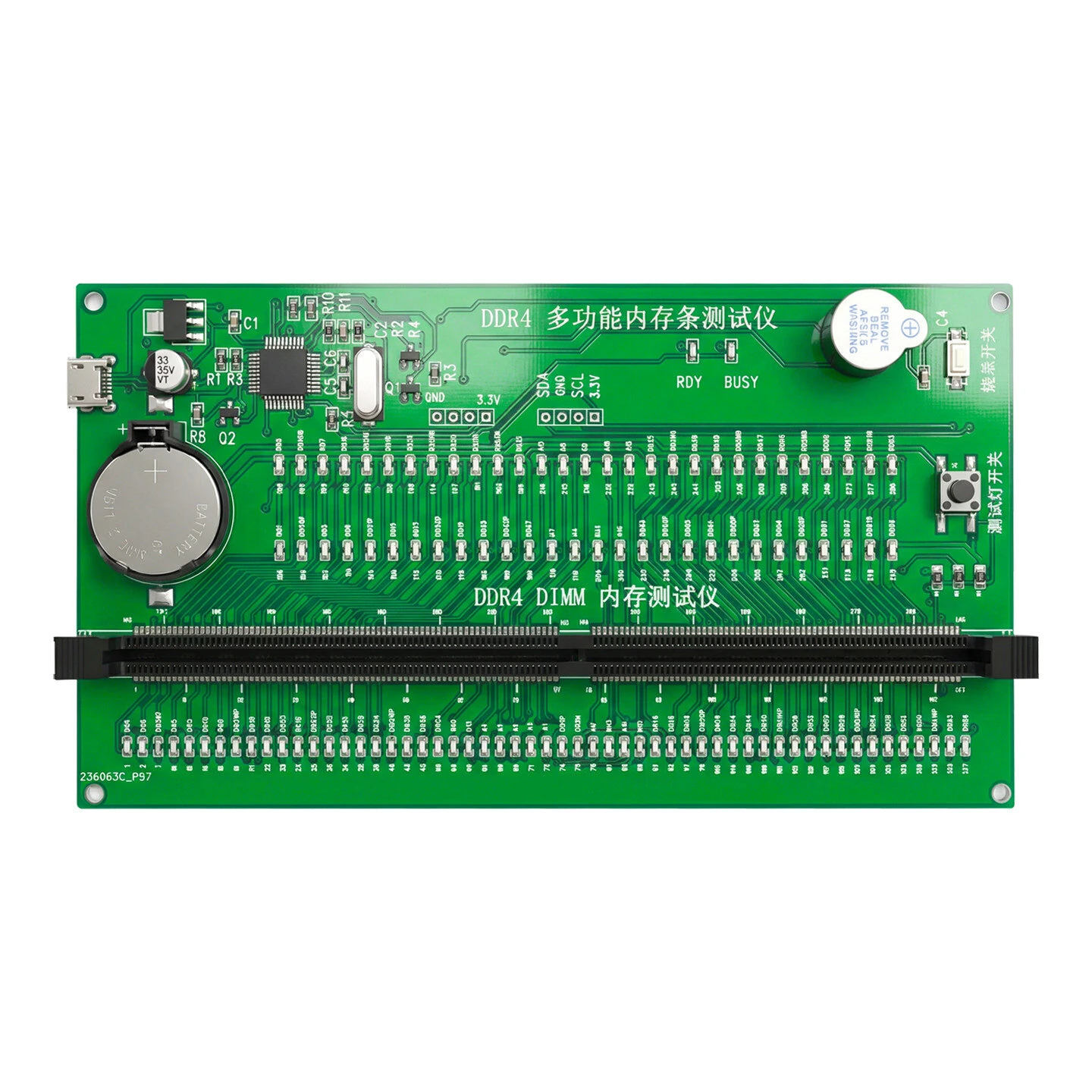 HMT-SP02 DDR4 Desktop Memory Module Tester With SPD Programmer DDR4 DIMM Desktop RAM Diagnostic Card Micro-USB Power LED Indicators 145x80mm Board — view 2