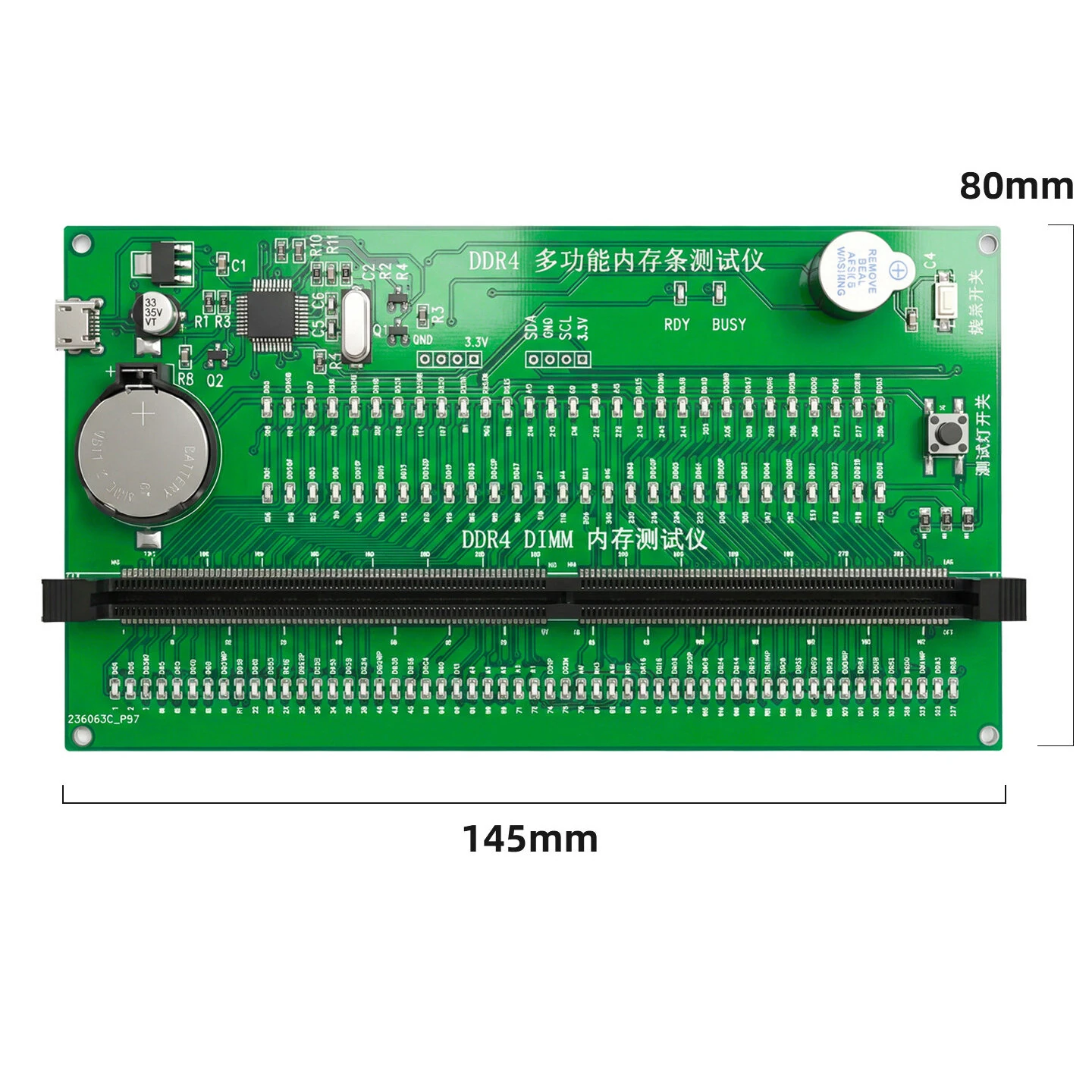 HMT-SP02 DDR4 Desktop Memory Module Tester With SPD Programmer DDR4 DIMM Desktop RAM Diagnostic Card Micro-USB Power LED Indicators 145x80mm Board — view 5