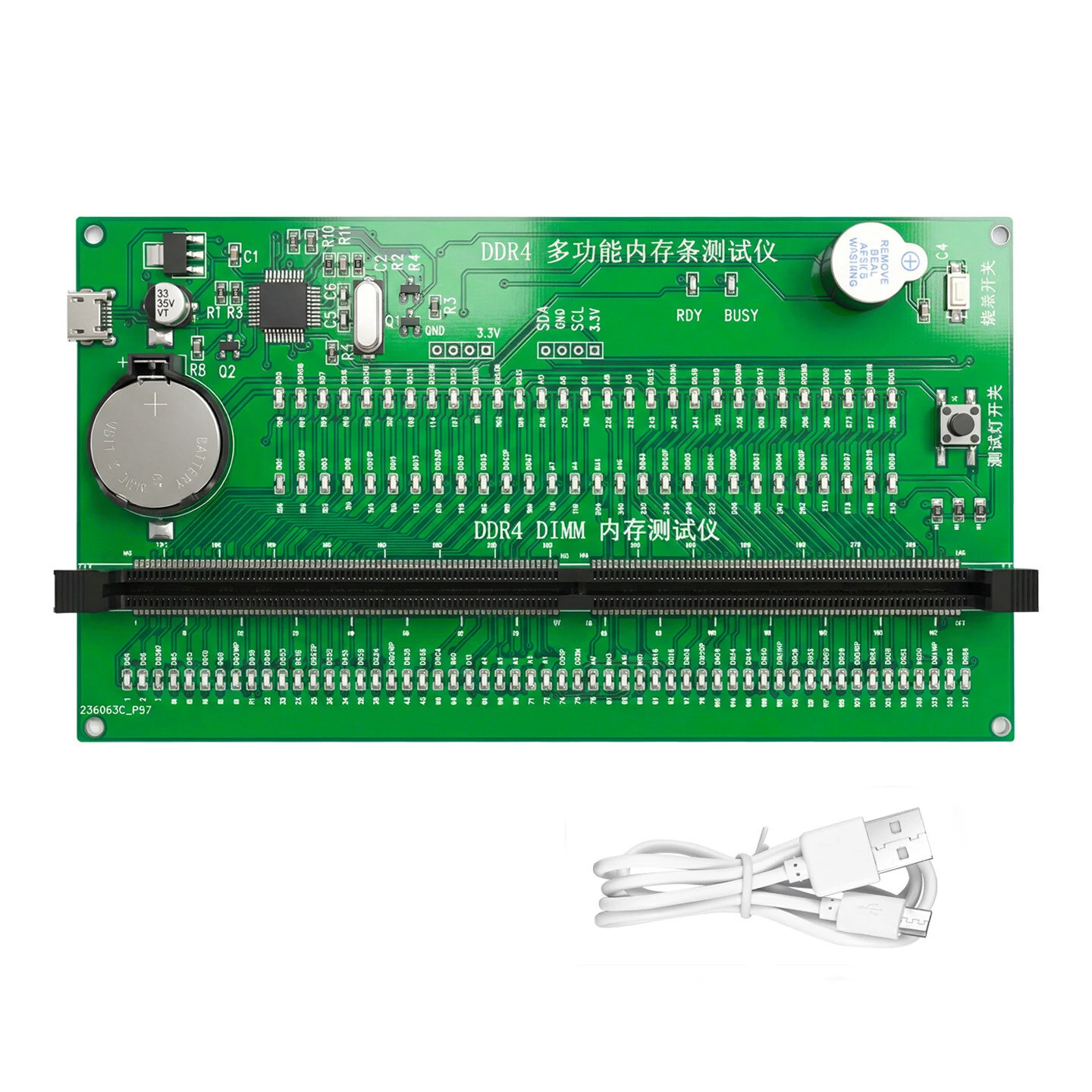 HMT-SP02 DDR4 Desktop Memory Module Tester With SPD Programmer DDR4 DIMM Desktop RAM Diagnostic Card Micro-USB Power LED Indicators 145x80mm Board — view 6