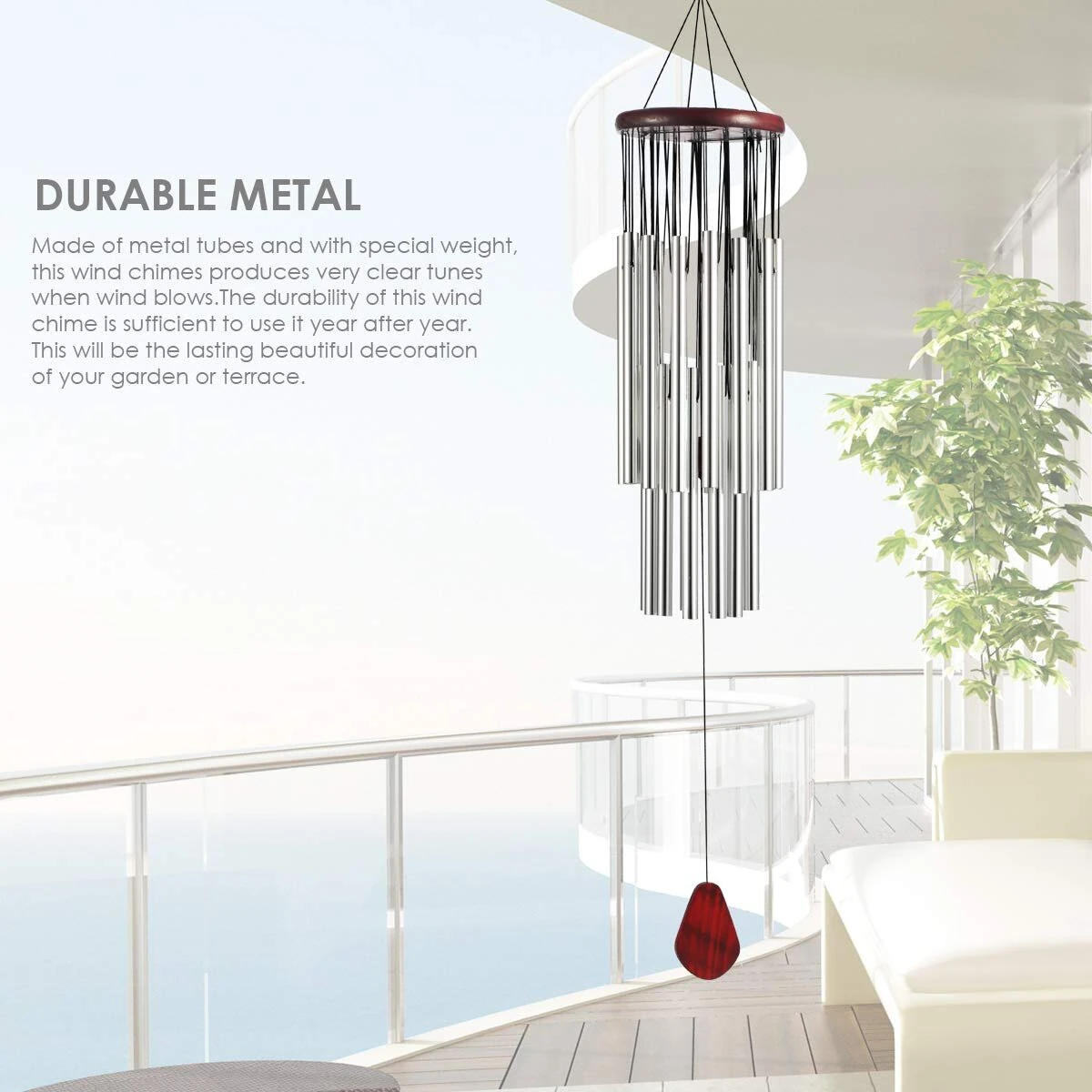 Home 27 Silver Tubes Wind Chimes Church Bells Hanging Decorations — view 6