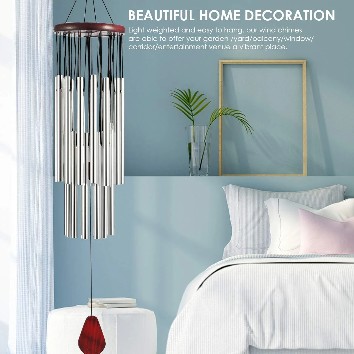 Home 27 Silver Tubes Wind Chimes Church Bells Hanging Decorations — view 7