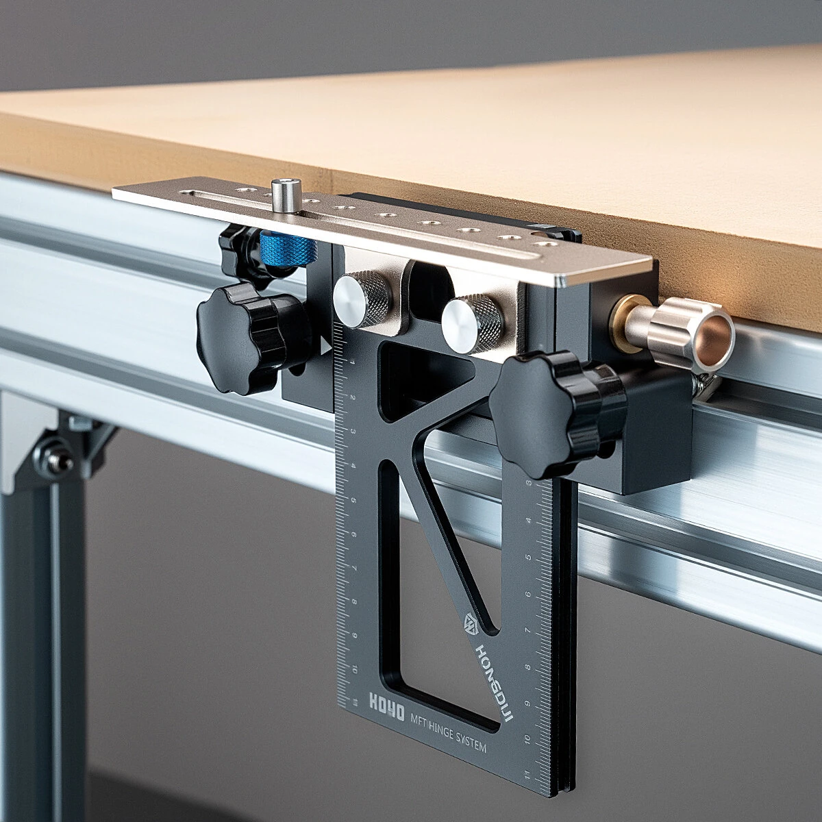 HONGDUI H040 BenchTop Quick Mount Hinge System Universal Aluminum Stainless Steel Compatible with Tracks Featuring T-Slot Precision Machined Quad Setup for Woodworking and Routing — view 6