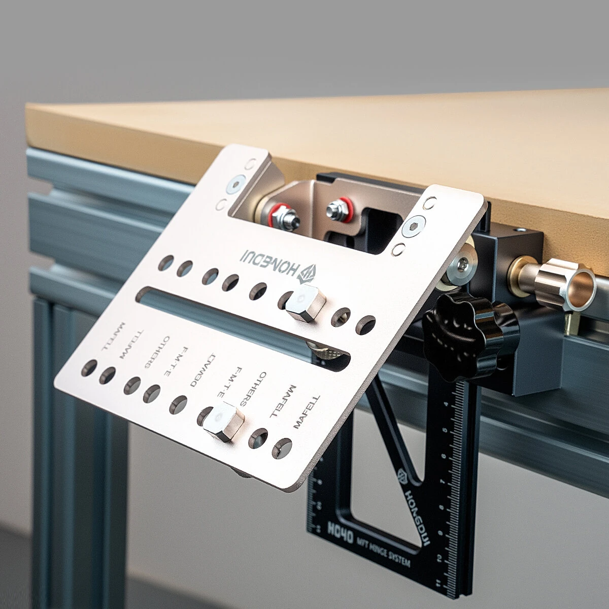 HONGDUI H040 BenchTop Quick Mount Hinge System Universal Aluminum Stainless Steel Compatible with Tracks Featuring T-Slot Precision Machined Quad Setup for Woodworking and Routing — view 8