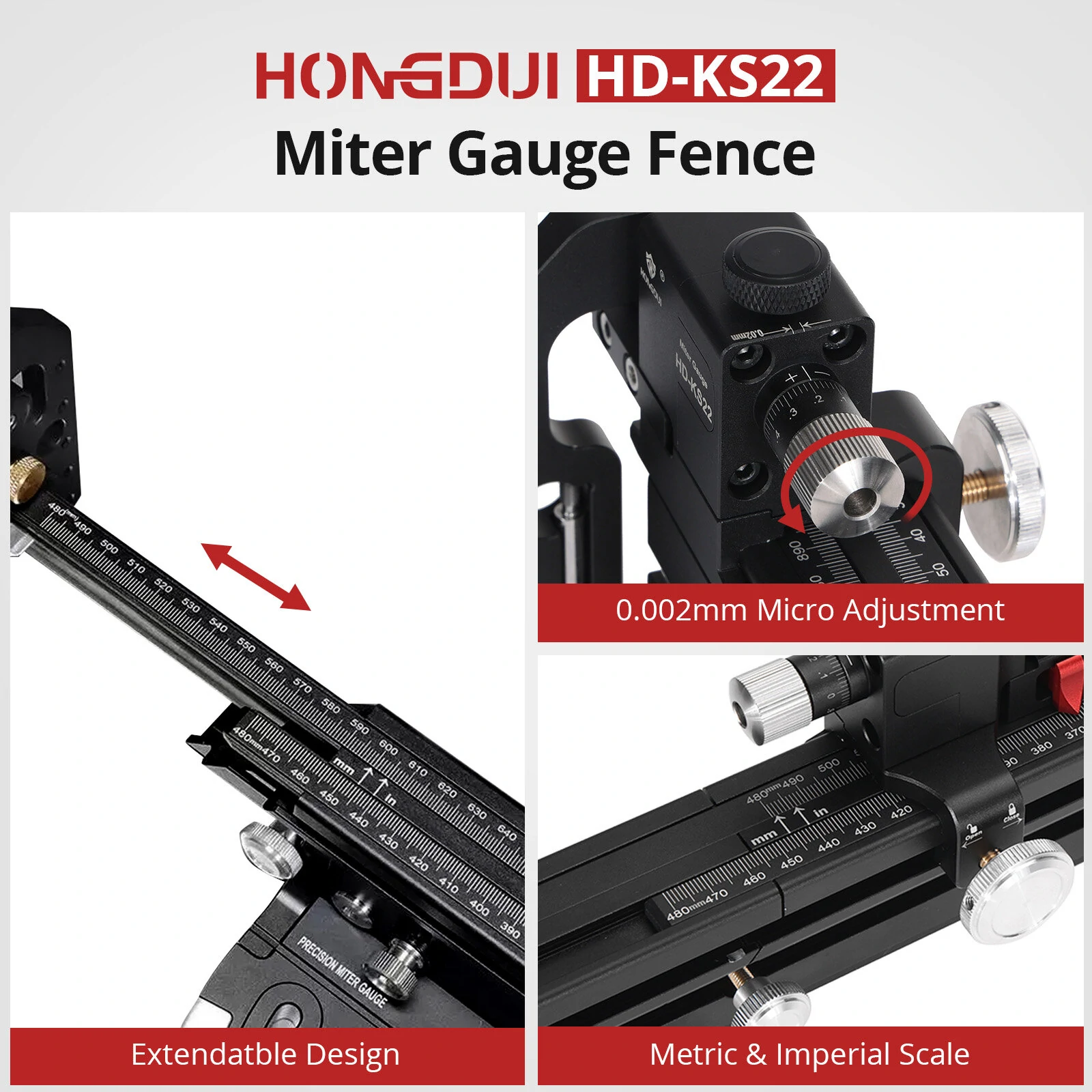 HONGDUI HD-KS22 Aluminum Miter Gauge Fence Extended Support for Woodworking Miter Gauge Table Saw Router Table — view 5