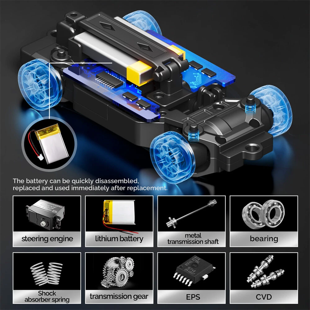 Hstar D43-01 RTR 1/43 2.4G 4WD Drift RC Car Gyro Mini Full Proportional Alloy Body Shell LED Light Remote Control High-Speed Motor On-Road Racing Vehicle Model Boys Gifts Toys — view 6