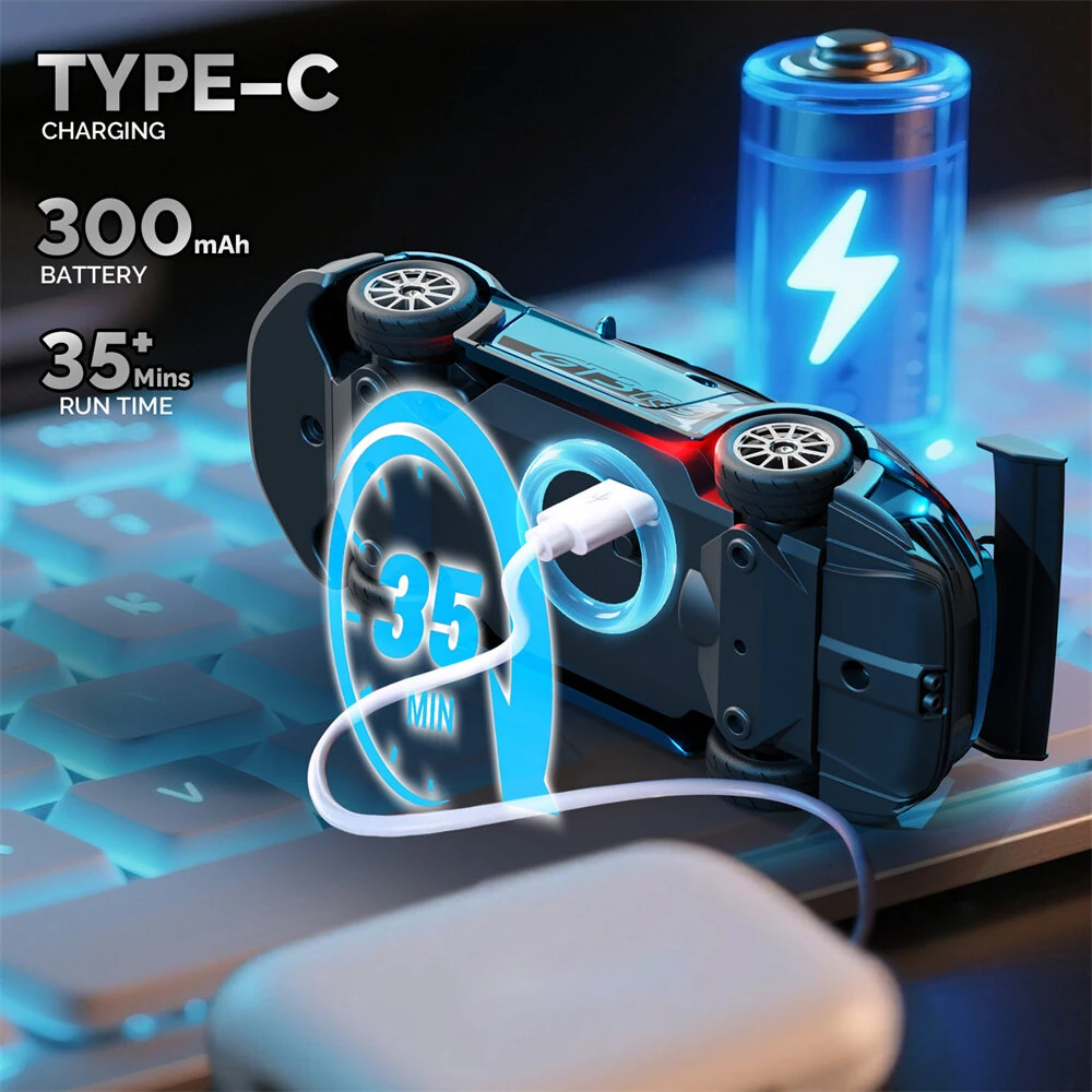Hstar D43-01 RTR 1/43 2.4G 4WD Drift RC Car Gyro Mini Full Proportional Alloy Body Shell LED Light Remote Control High-Speed Motor On-Road Racing Vehicle Model Boys Gifts Toys — view 9