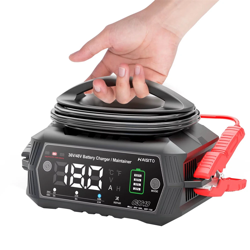 HTRC 36V 48V Car Battery Charger for Golf Cart 13A 18A for Lithium LiFePO4 Lead-acid Batteries 9-Stage Automatic Battery Charger C3648