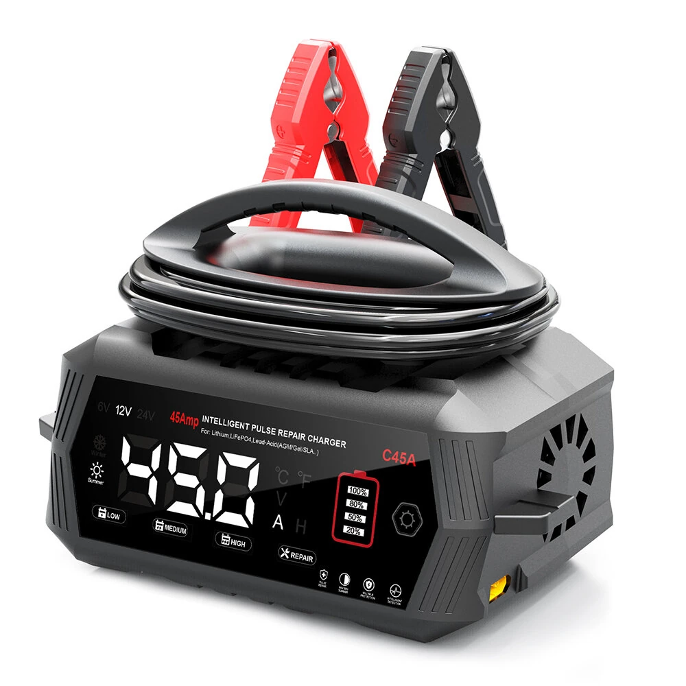 HTRC 45A 6V 12V 24V 9-Stage Battery Charger for Lifepo4 Lead Acid AGM GEL PB Lithium Batteries Repair C45A