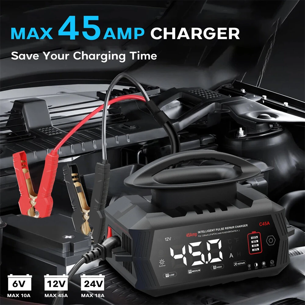 HTRC 45A 6V 12V 24V 9-Stage Battery Charger for Lifepo4 Lead Acid AGM GEL PB Lithium Batteries Repair C45A — view 4