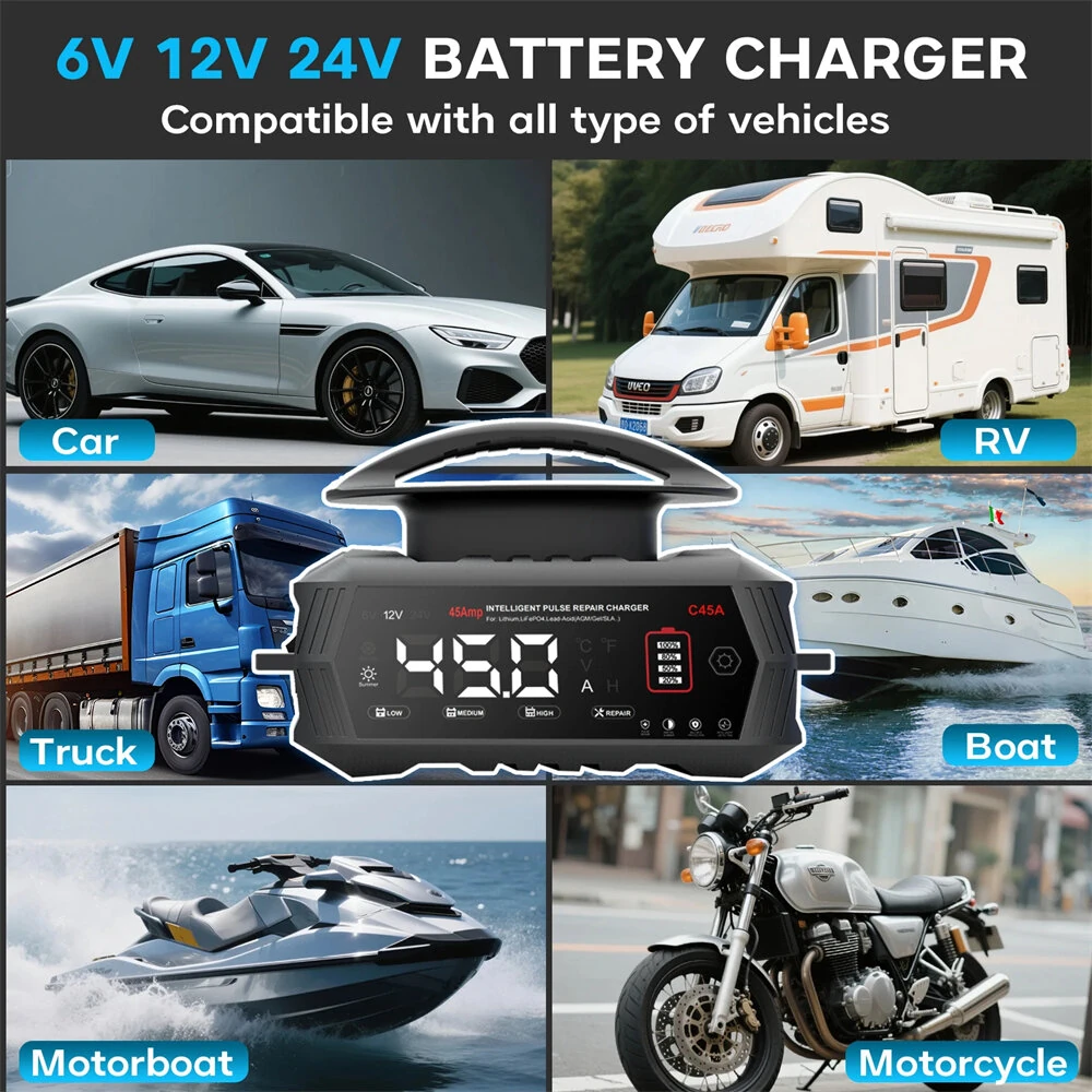 HTRC 45A 6V 12V 24V 9-Stage Battery Charger for Lifepo4 Lead Acid AGM GEL PB Lithium Batteries Repair C45A — view 9