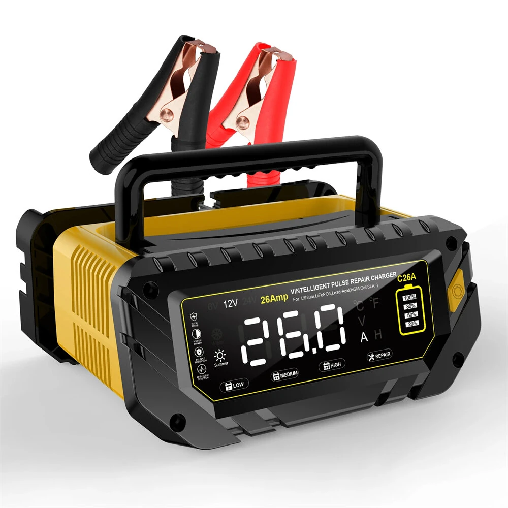 HTRC P26 6V 12V 24V 26A Car Battery Charger for Auto Moto Lithium LiFePO4 Lead-acid SLA Gel AGM Smart Battery Charge Repair Maintainer