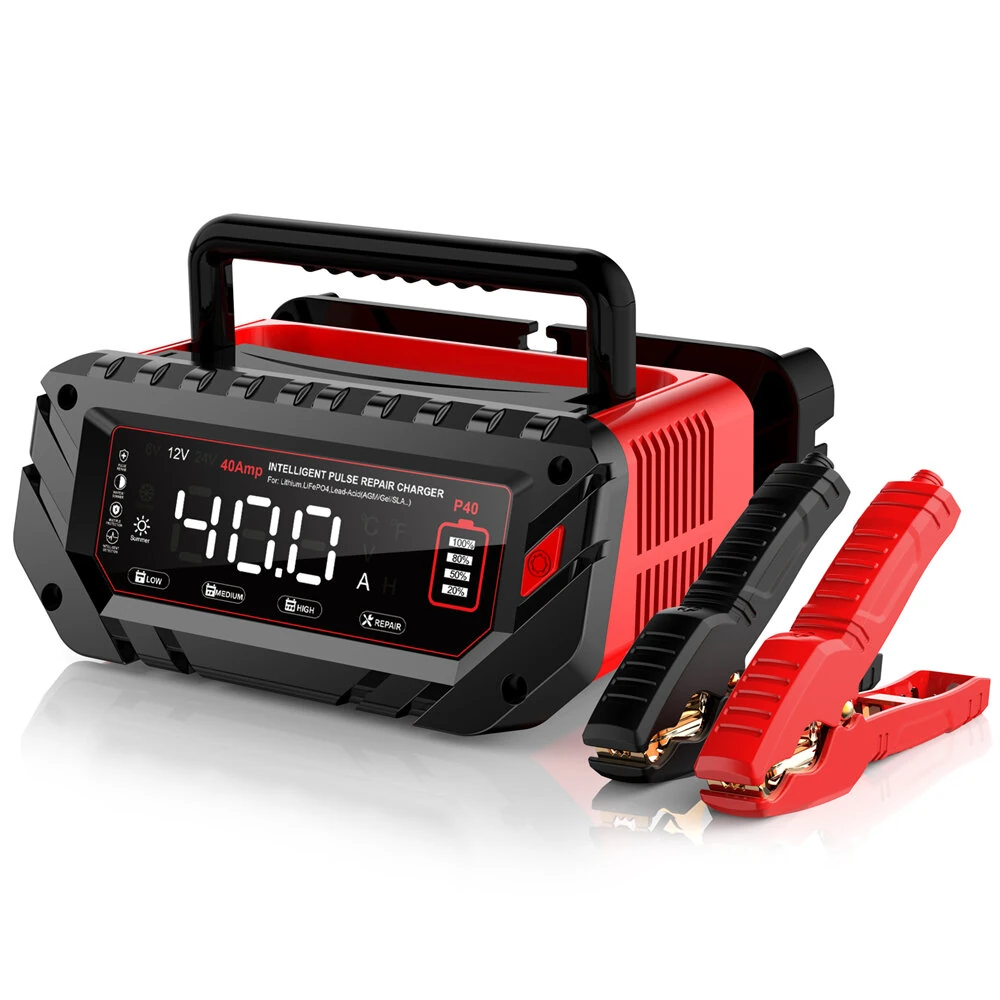 HTRC P40 40A  Battery Charger 6V 12V 24V Charger for Lithium LiFePO4 Lead-acid AGM GEL Battery 9-stage Car Motorcycle Charger