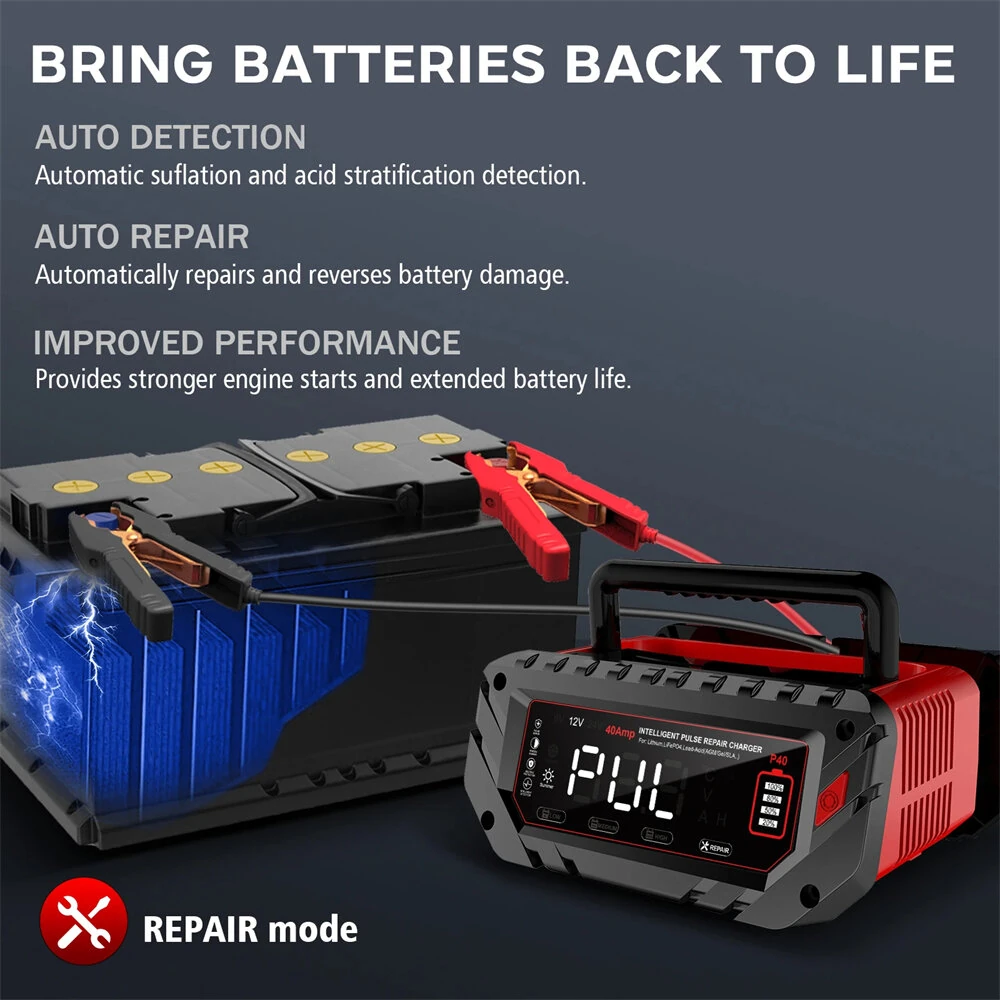 HTRC P40 40A  Battery Charger 6V 12V 24V Charger for Lithium LiFePO4 Lead-acid AGM GEL Battery 9-stage Car Motorcycle Charger — view 6