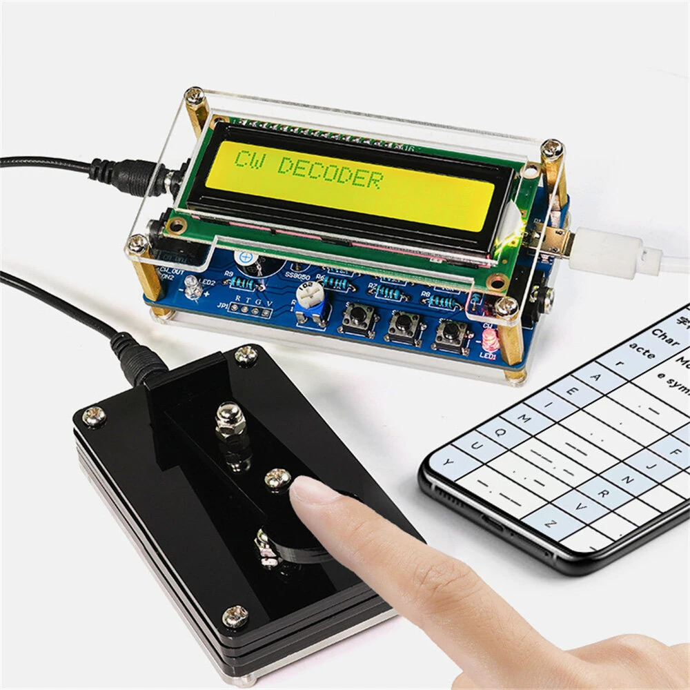 HU-069B CW Morse Code Decoder USB 5V Power Supply Adjustable Speed Audio Frequency Input External CW Key Buzzer Sound Radio Communication Kit — view 3