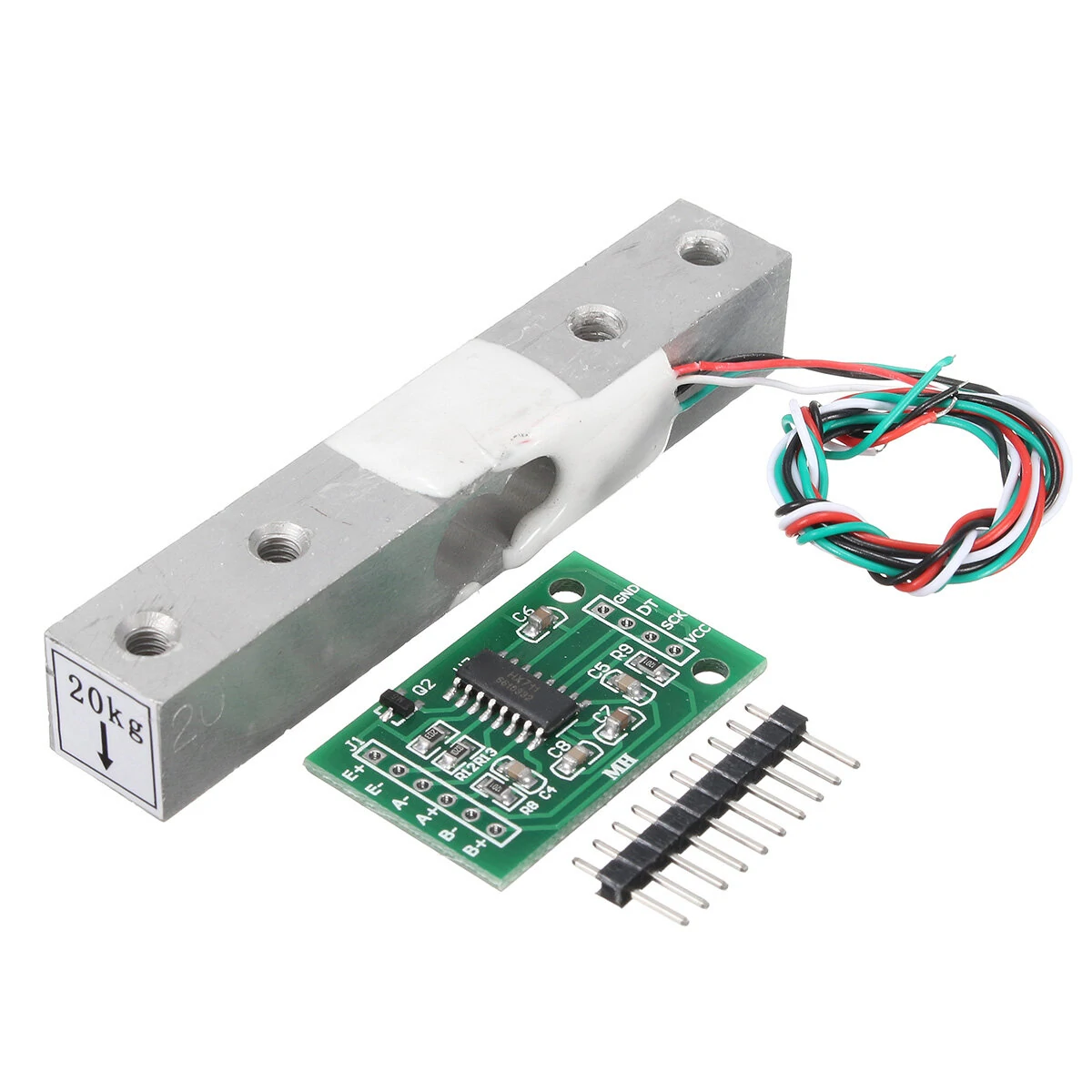 HX711 Module + 20kg Aluminum Alloy Scale Weighing Sensor Load Cell Kit — view 2
