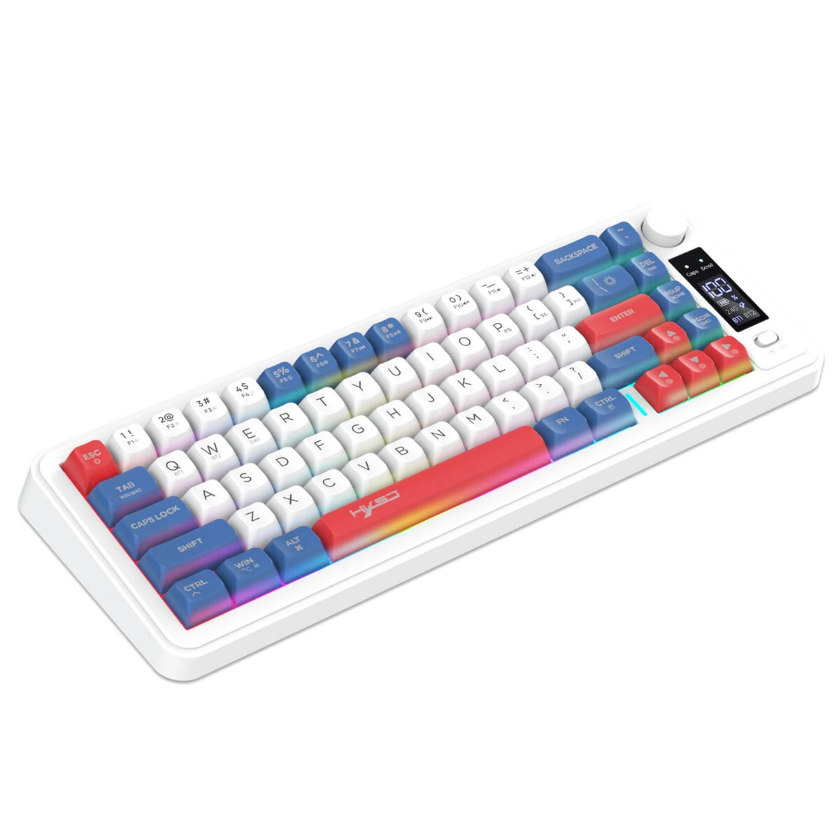 HXSJ L68 Three-Mode Wireless Gaming Keyboard with Display Screen and Multimedia Knob 68-keys RGB Light 2000mAh Battery Type-C Rechargeable 2.4G/BT1/BT2 Wireless Membrane Keyboards for PC Laptop Computer — view 3