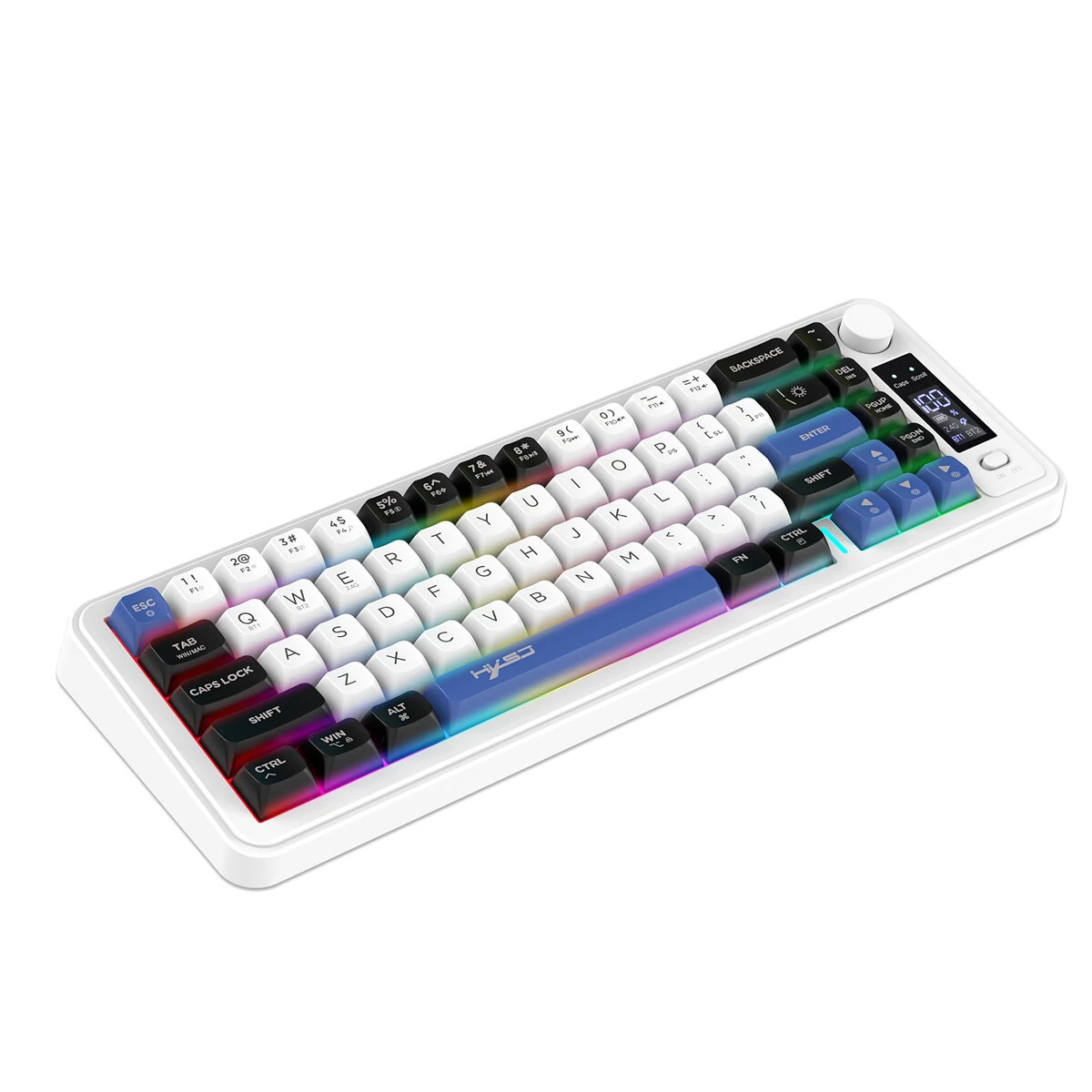 HXSJ L68 Three-Mode Wireless Gaming Keyboard with Display Screen and Multimedia Knob 68-keys RGB Light 2000mAh Battery Type-C Rechargeable 2.4G/BT1/BT2 Wireless Membrane Keyboards for PC Laptop Computer — view 4