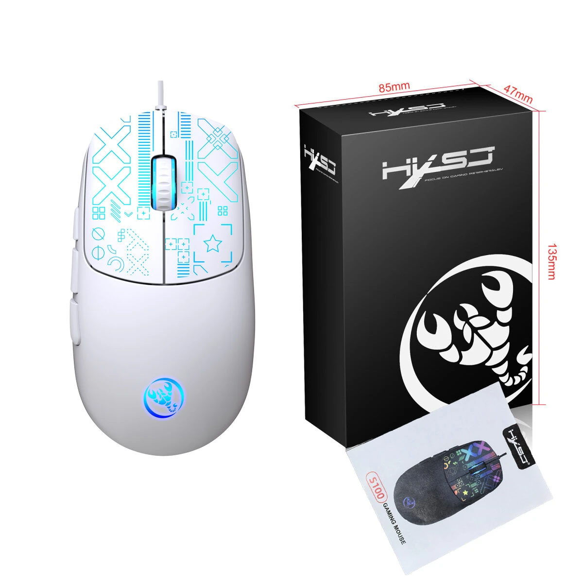 HXSJ S100 Wired Gaming Mouse 3600DPI RGB Backlit 6 Keys Ergonomic Matte Gaming Mice for PC Laptop Computer — view 7