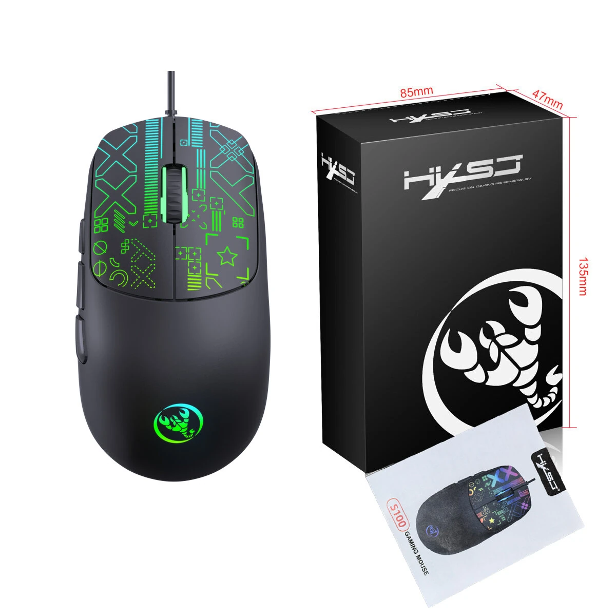 HXSJ S100 Wired Gaming Mouse 3600DPI RGB Backlit 6 Keys Ergonomic Matte Gaming Mice for PC Laptop Computer — view 8