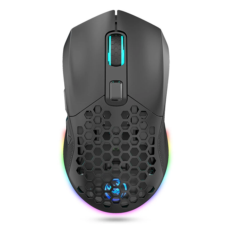 HXSJ T28 Dual Mode Wireless Mouse Hollow Design 800-4800DPI RGB Backlight 600mAh Rechargeable 2.4G/bluetooth Gamer Mice — view 3