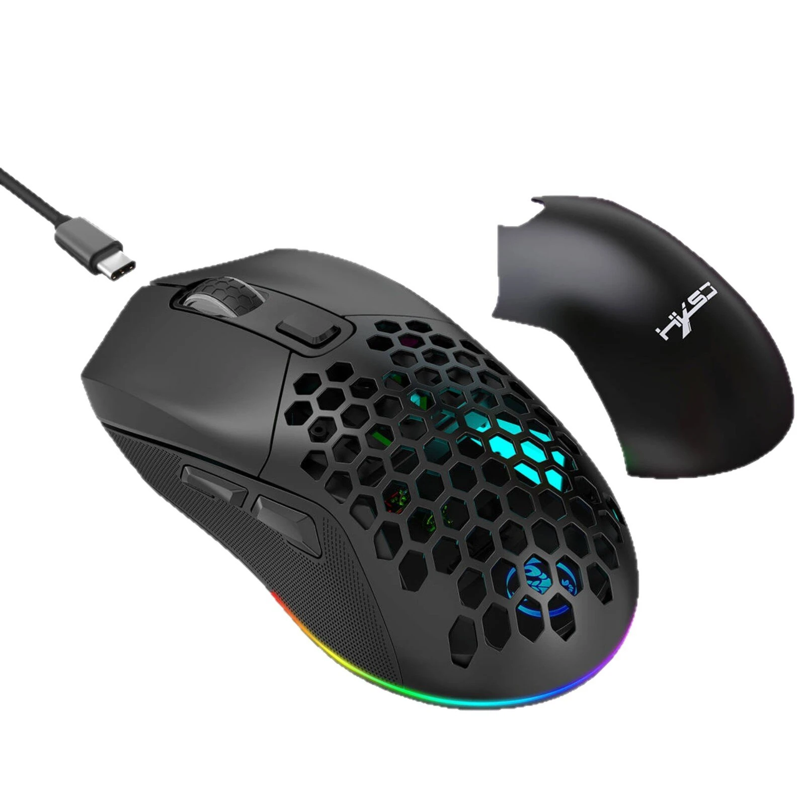 HXSJ T28 Dual Mode Wireless Mouse Hollow Design 800-4800DPI RGB Backlight 600mAh Rechargeable 2.4G/bluetooth Gamer Mice — view 4