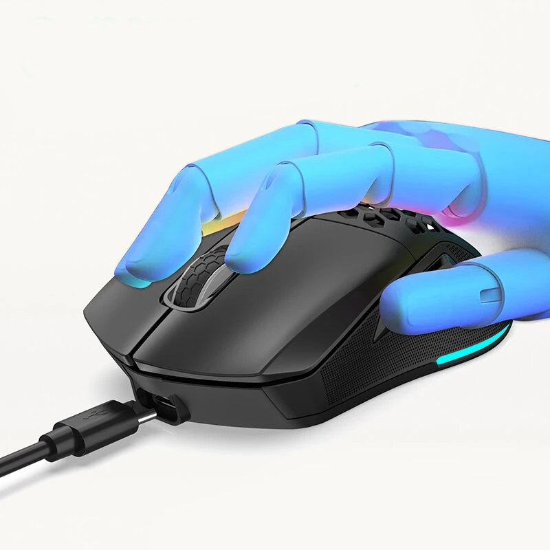 HXSJ T28 Dual Mode Wireless Mouse Hollow Design 800-4800DPI RGB Backlight 600mAh Rechargeable 2.4G/bluetooth Gamer Mice — view 6