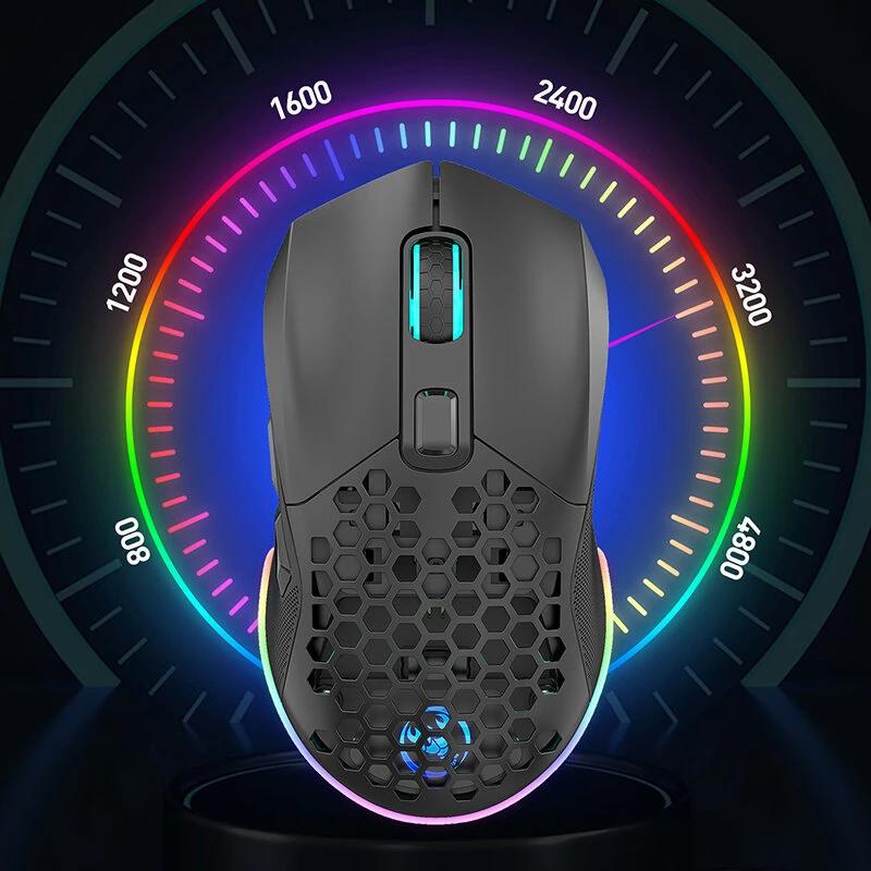 HXSJ T28 Dual Mode Wireless Mouse Hollow Design 800-4800DPI RGB Backlight 600mAh Rechargeable 2.4G/bluetooth Gamer Mice — view 7
