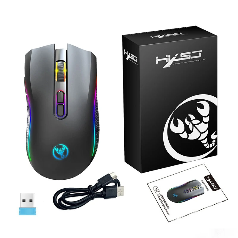 HXSJ T69 2.4G Wireless Gaming Mouse with RGB Lighting 1000-4800DPI Type-C Rechargeable 650mAh 8 Button Mouse for PC Gaming Office Working — view 6