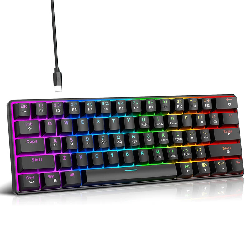 HXSJ V900 RGB Wired Mechanical Gaming Keyboard 61-Keys Hot-Swappable Red Switch Type-C Wired Gamer Keyboards for PC Laptop Computer — HXSJ