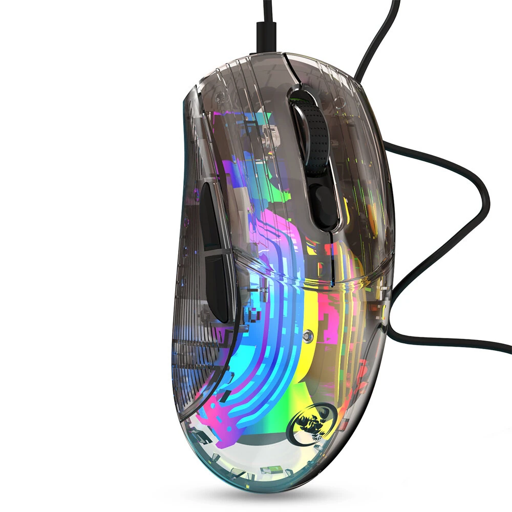 HXSJ X400 Wired Gaming Mouse Transparent Ergonomic RGB Backlight 7 Programmable Buttons 12800 DPI High Precision — view 3