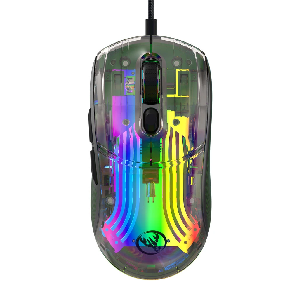 HXSJ X400 Wired Gaming Mouse Transparent Ergonomic RGB Backlight 7 Programmable Buttons 12800 DPI High Precision — view 4