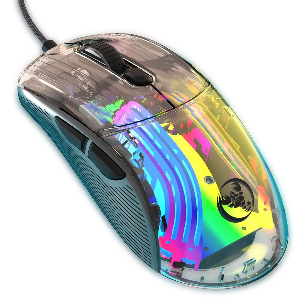 HXSJ X400 Wired Gaming Mouse Transparent Ergonomic RGB Backlight 7 Programmable Buttons 12800 DPI High Precision — view 5