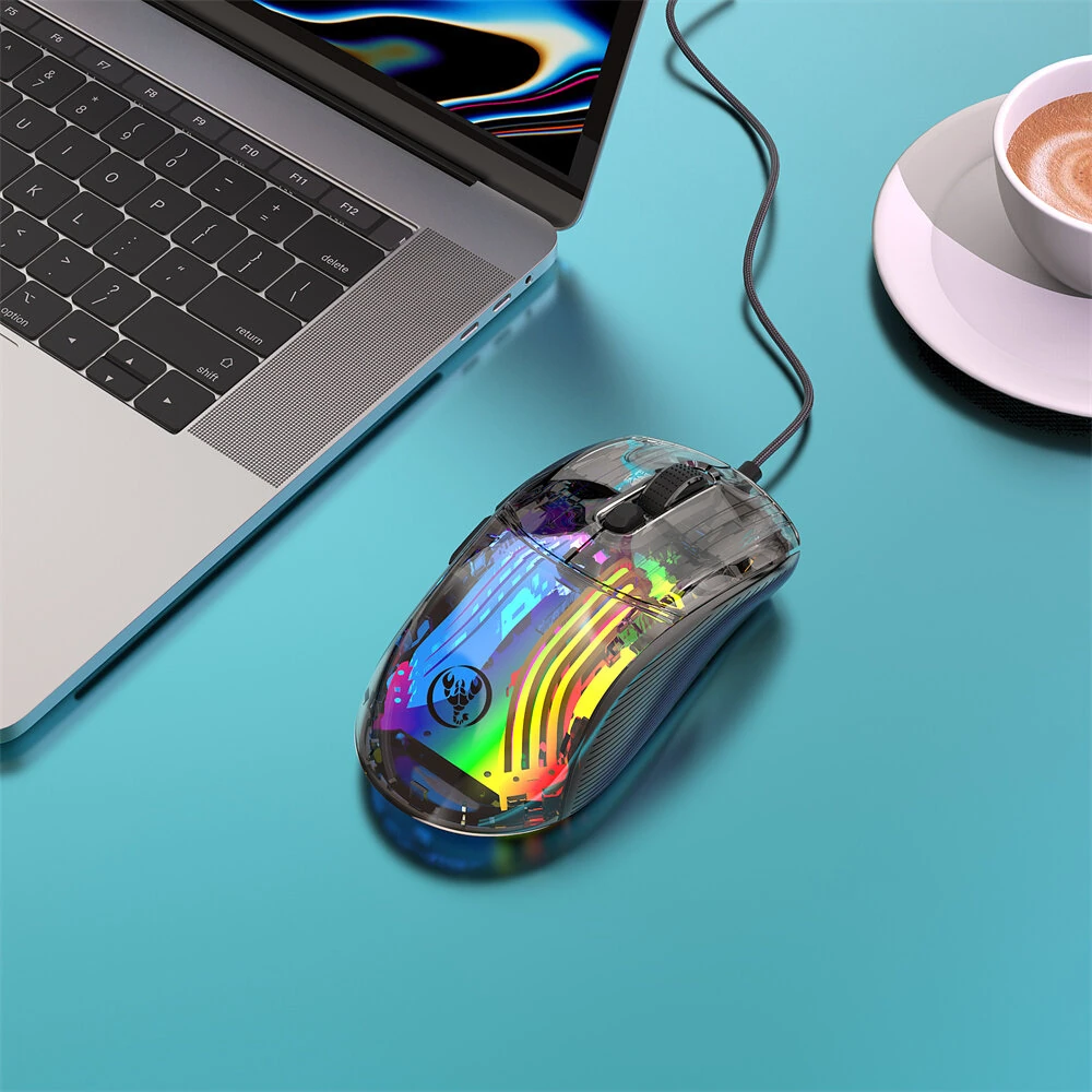 HXSJ X400 Wired Gaming Mouse Transparent Ergonomic RGB Backlight 7 Programmable Buttons 12800 DPI High Precision — view 8