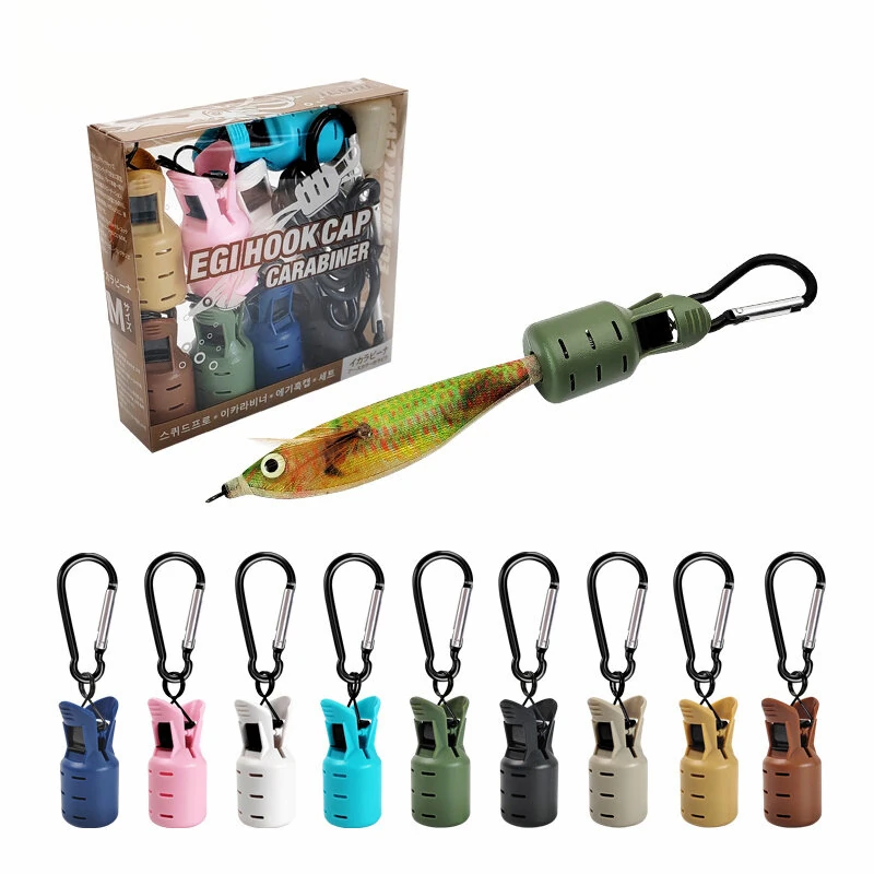 ILURE 9PCS Squid Jig Protector Webfoot Octopus Egi Hook Cover Cuttlefish Umbrella Lure Cap Wood Shrimp Bait Accessories with Carabiner — view 2