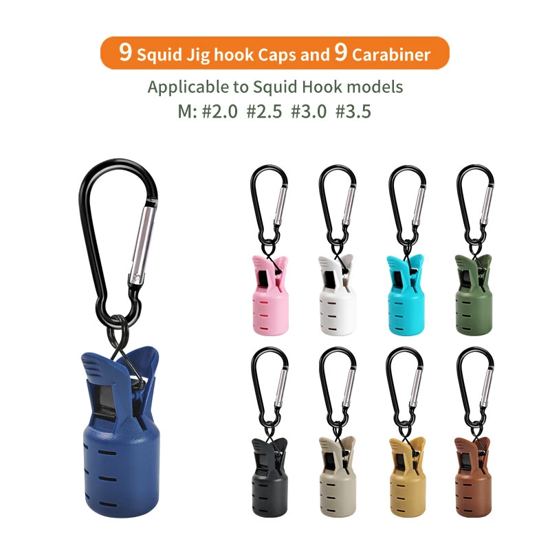 ILURE 9PCS Squid Jig Protector Webfoot Octopus Egi Hook Cover Cuttlefish Umbrella Lure Cap Wood Shrimp Bait Accessories with Carabiner — view 6
