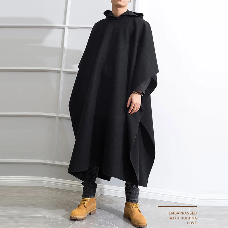 INCERUN Autumn Winter New Men's Loose Black Coats Stylish Irregular Hooded Cloak FashionLong Sleeve Trench Outwear Jackets S-5XL — view 11