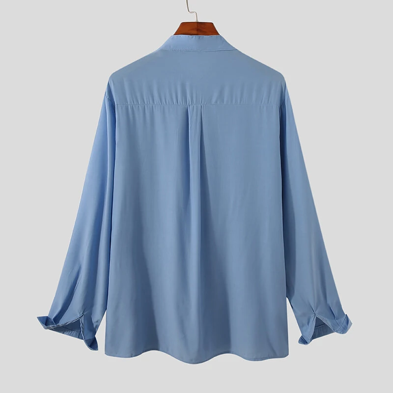 INCERUN Men Breathable Stand-up Collar Silky Solid Color Shirts — view 6