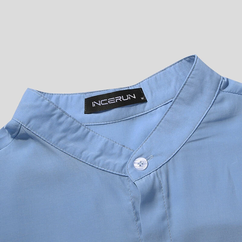 INCERUN Men Breathable Stand-up Collar Silky Solid Color Shirts — view 7