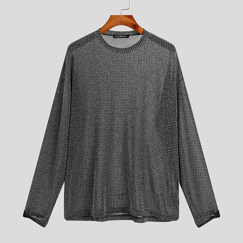 INCERUN Men Mesh Thin Long Sleeve T-shirts Comfortable Loose Fit Sun Protection Crew Neck Top Large Size S-5XL for Spring Fall — view 4