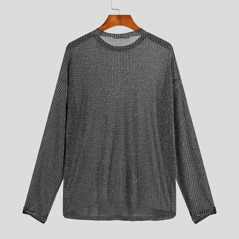 INCERUN Men Mesh Thin Long Sleeve T-shirts Comfortable Loose Fit Sun Protection Crew Neck Top Large Size S-5XL for Spring Fall — view 8